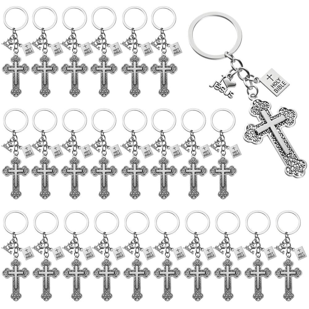3957 25 Pcs Cross Key Chains Bulk, Jesus Christian Cross Keychain, Holy